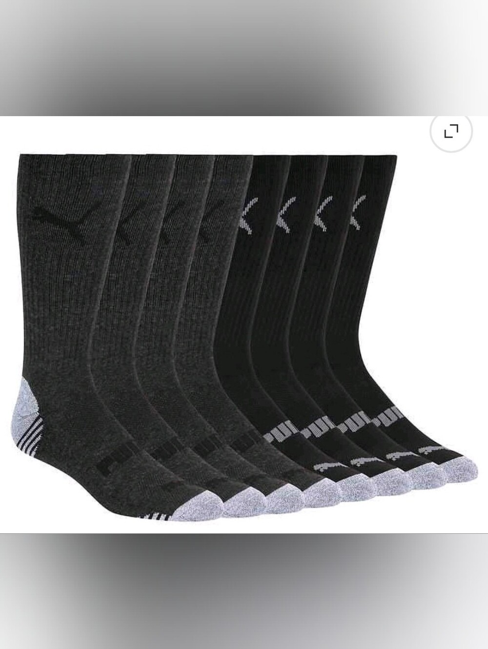 PUMA Men’s Black Crew Socks 8 Pack Black-Grey Mens Size 6-12